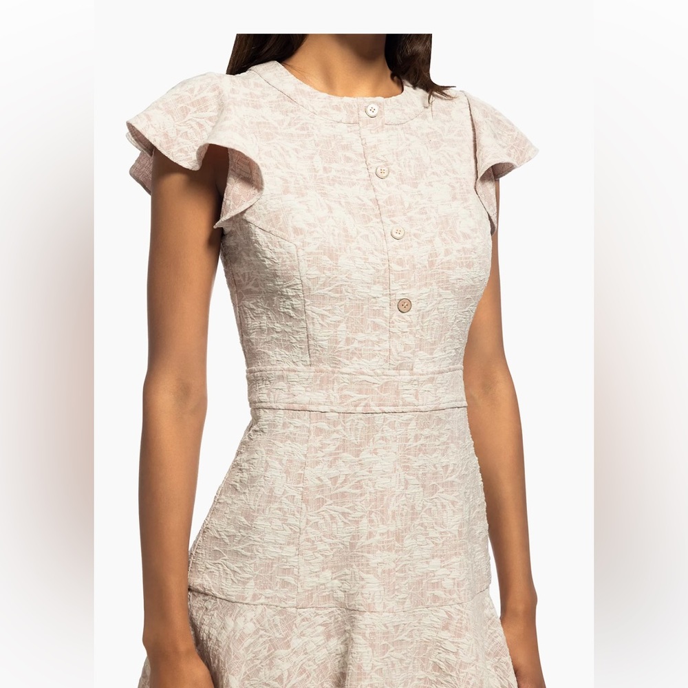 Shoshanna Pink Fit and Flare Mini Dress with Flutter Sleeves
